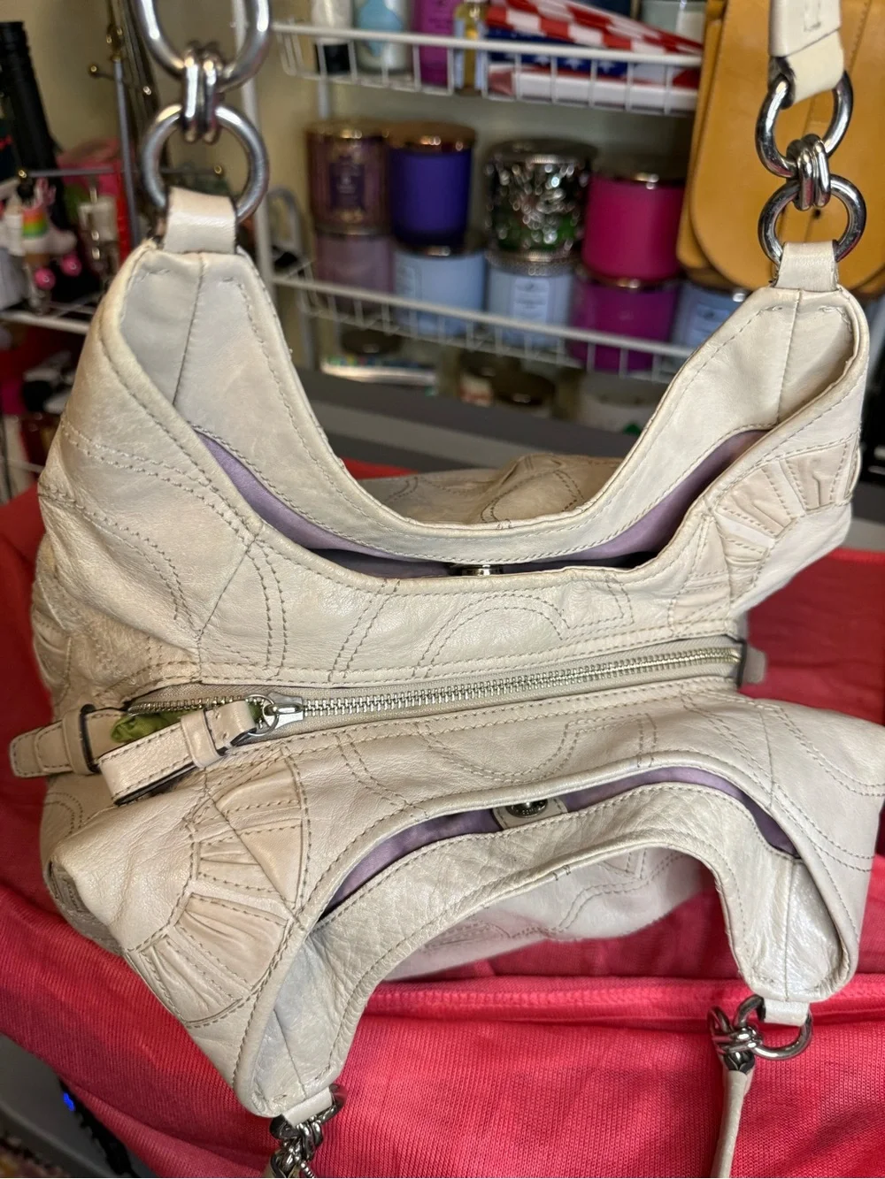Women's Cream Leather Shoulder Bag - Elegant Neutral Carryall